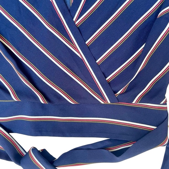 Guess Navy Striped V-Neck Blouse Size S - Long Puff Sleeves, Preppy Corpcore - Picture 5 of 15